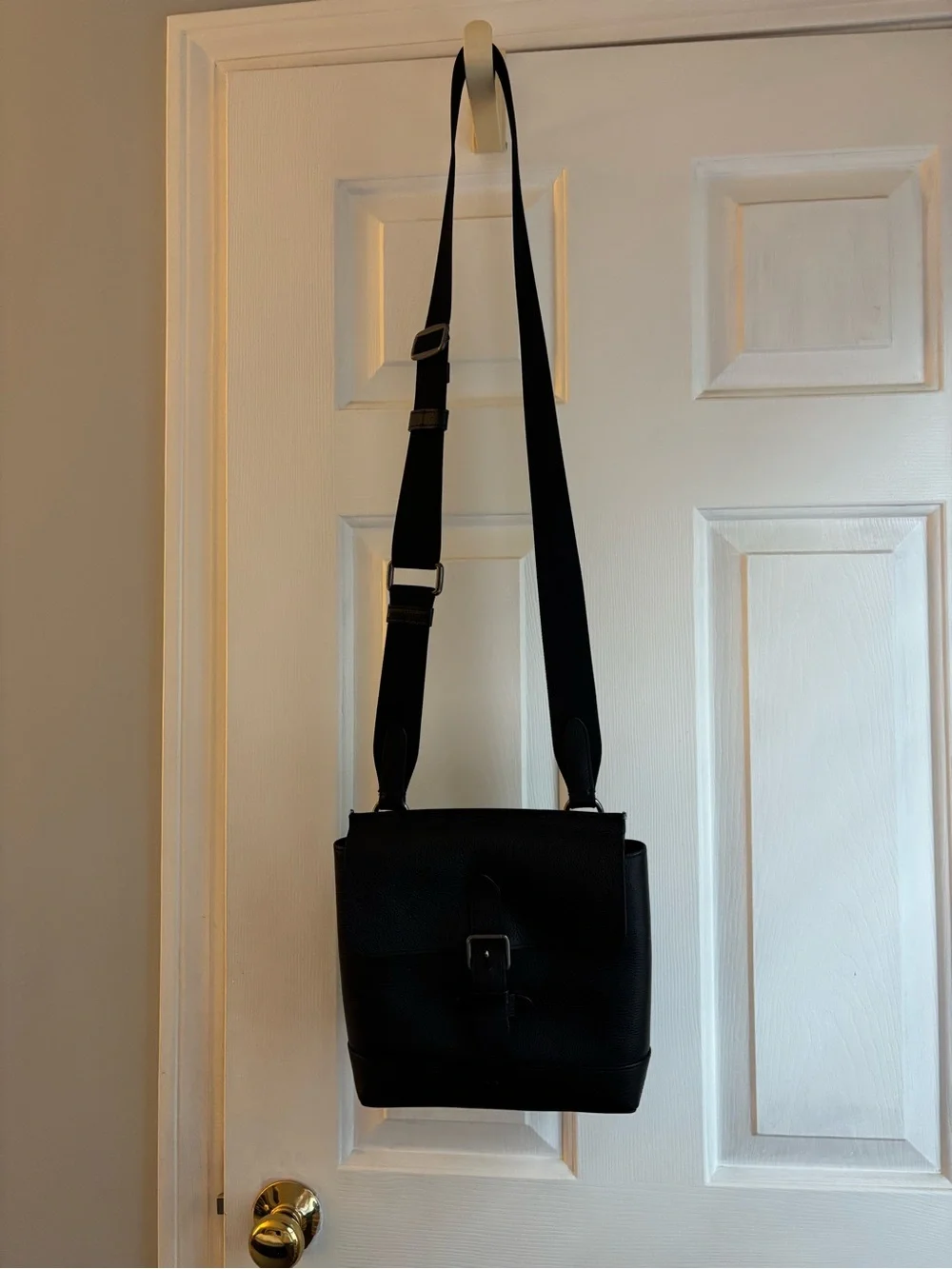 Coach Black Pebble Crossbody Leather Messenger Bag with Front Buckle